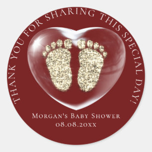 Baby Shower Favor Bubble Heart Gold Feet Classic Round Sticker