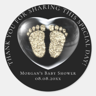 Baby Shower Favor Bubble Heart Gold Feet Vip Classic Round Sticker