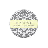 Baby Shower Favor Candy Tin Grey Yellow Damask