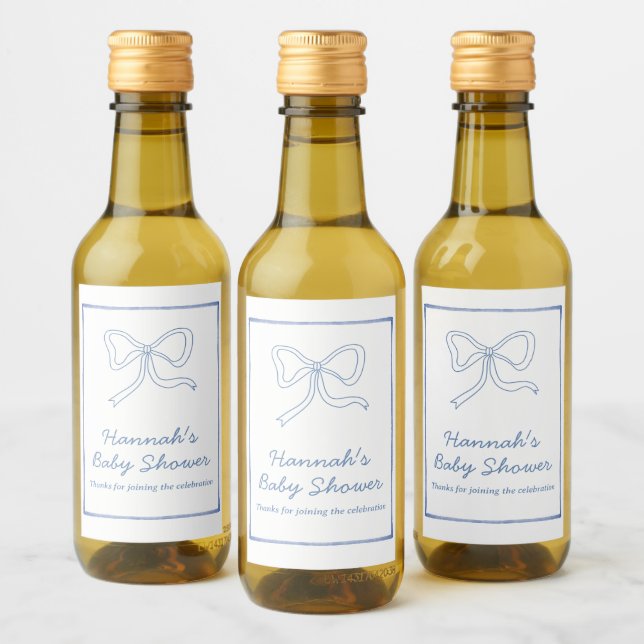 Baby Shower Favor Personalized Blue Bow Wine Label (Bottles)