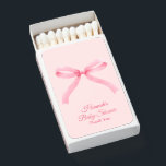 Baby Shower Favor Pink Bow Coquette Matchboxes<br><div class="desc">This trendy coquette aesthetic design with a pink bow offers customization with the mom's name and a thank you,  date,  or location. Perfect to add some fun and whimsey to your event.</div>