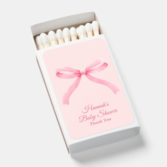 Baby Shower Favor Pink Bow Coquette Matchboxes (Front Open)