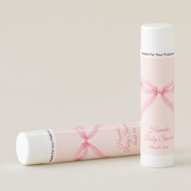 Baby Shower Favor Pink Bow Paraben Free Lip Balm (Front)