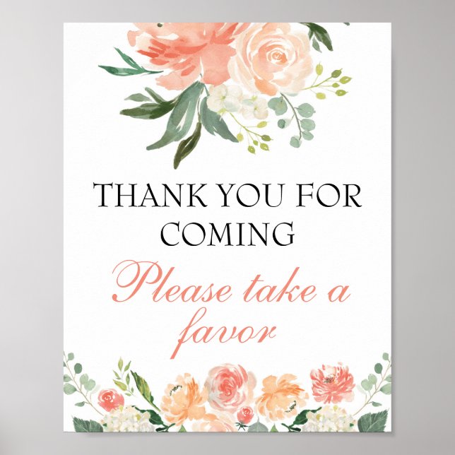 Baby Shower Favor Sign Floral Peach Rustic Sign (Front)