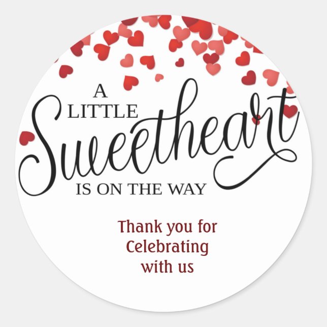 BABY SHOWER favor stickers|hearts|sweetheart Classic Round Sticker (Front)