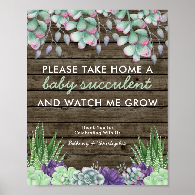 Baby Shower Favor Table Sign Rustic Succulents (Front)