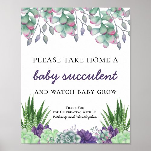 Baby Shower Favor Table Sign Watercolor Succulents