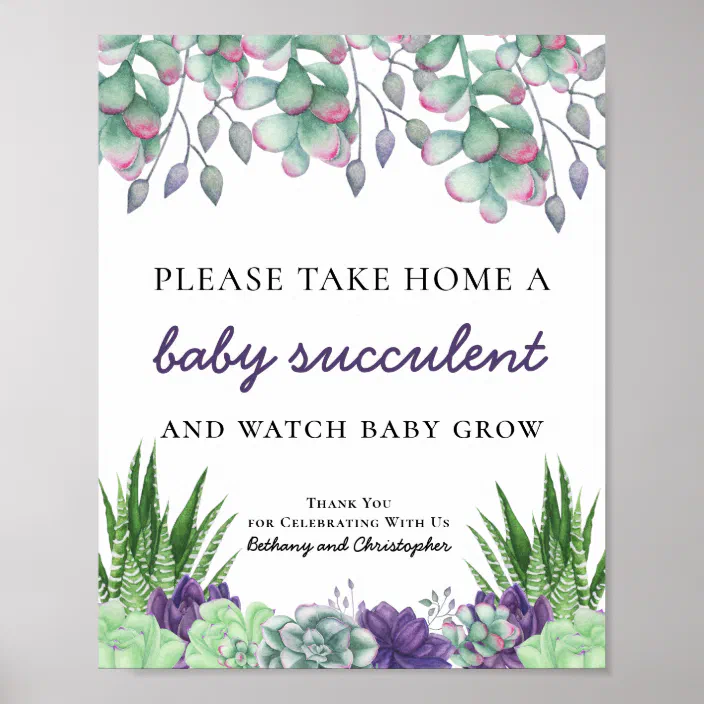Baby Shower Favor Table Sign Watercolor Succulents Zazzle Com