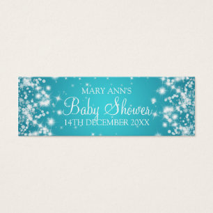 Baby Shower Favor Tag Winter Sparkle Turquoise