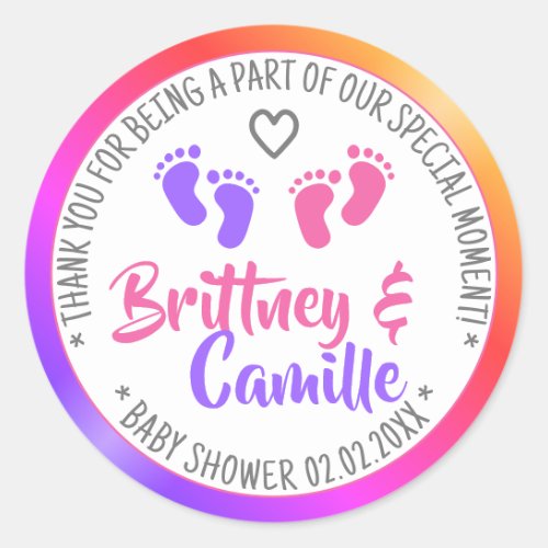 Baby Shower Favor Tags Bright Rainbow Girl Twins