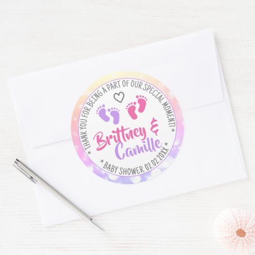 Baby Shower Favor Tags Pastel Rainbow Girl Twins