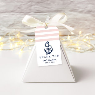 Baby Shower Favor Tags   Pink Nautical Stripe