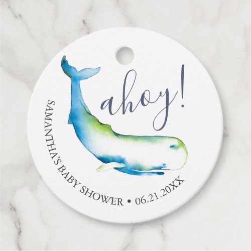Baby Shower Favor Tags Watercolor Ocean Whale