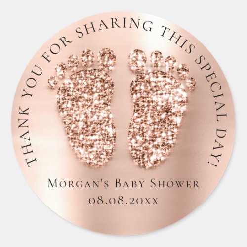 Baby Shower Favor Thank Glitter Girl Boy Lux Feet Classic Round Sticker