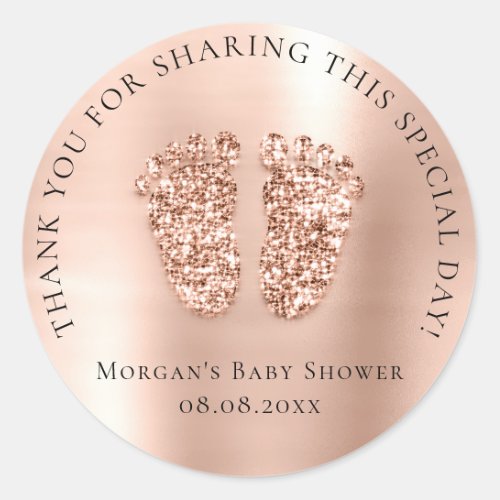 Baby Shower Favor Thank Glitter Girl Boy Rose Feet Classic Round Sticker