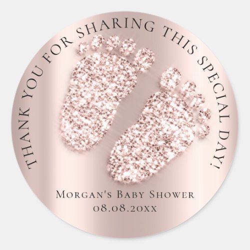 Baby Shower Favor Thank Glitter Girl Boy RoseFeet Classic Round Sticker