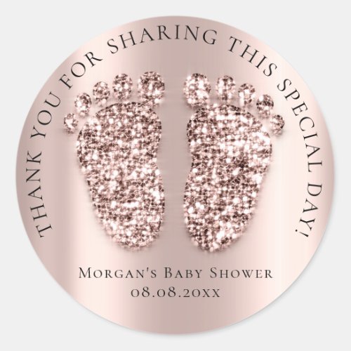 Baby Shower Favor Thank Glitter Girl Boy RoseFeets Classic Round Sticker