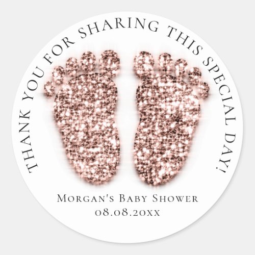 Baby Shower Favor Thank Glitter Girl Glitter White Classic Round Sticker