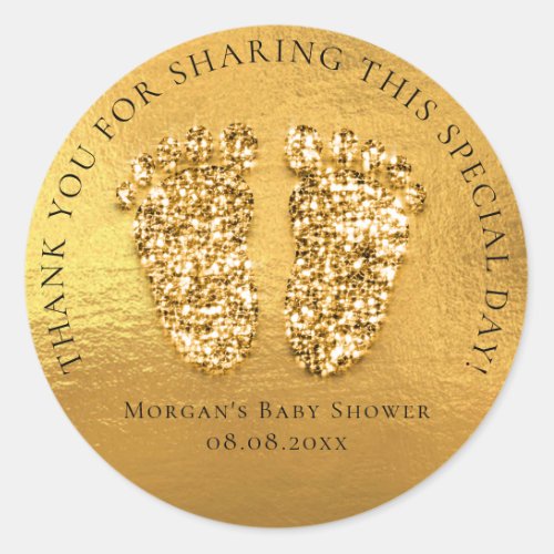 Baby Shower Favor Thank Glitter Gold Feet Classic Round Sticker