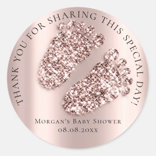 Baby Shower Favor Thank Glitter Rose Glitter Feet  Classic Round Sticker