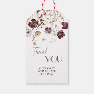 Baby Shower Favor Thank You Burgundy Wildflowers Gift Tags