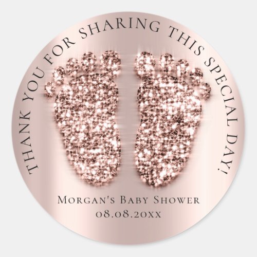 Baby Shower Favor Thank You Glitter Girl Rose Glam Classic Round Sticker