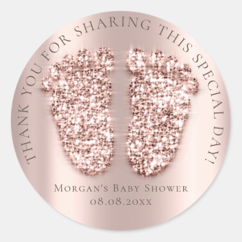 Baby Shower Favor Thank You Glitter Girl Rose Lux Classic Round Sticker