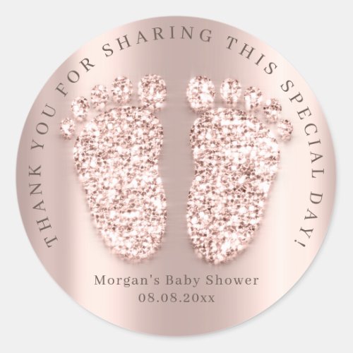 Baby Shower Favor Thank You Glitter VIP Girl Rose Classic Round Sticker
