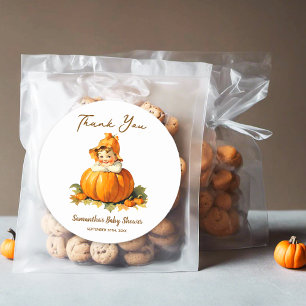 Baby Shower Favor Thank you Little Pumpkin Girly Classic Round Sticker