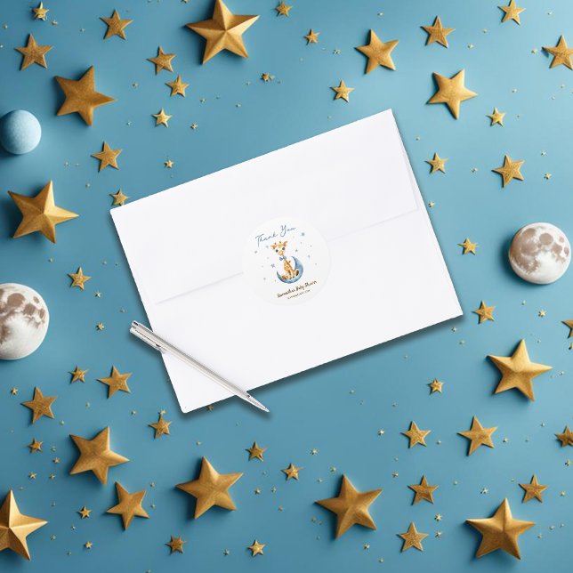 Baby Shower Favor Thanks Blue Boy Animal Giraffe Classic Round Sticker (Creator Uploaded)