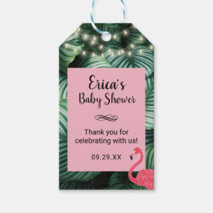 Baby Shower Favor Tropical Leaves & Flamingo Gift Tags