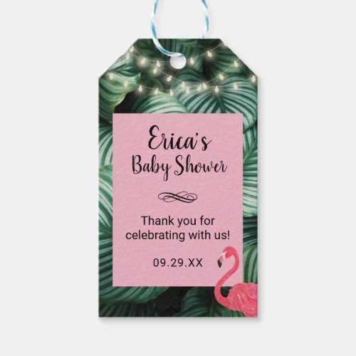 Baby Shower Favor Tropical Leaves  Flamingo Gift Tags