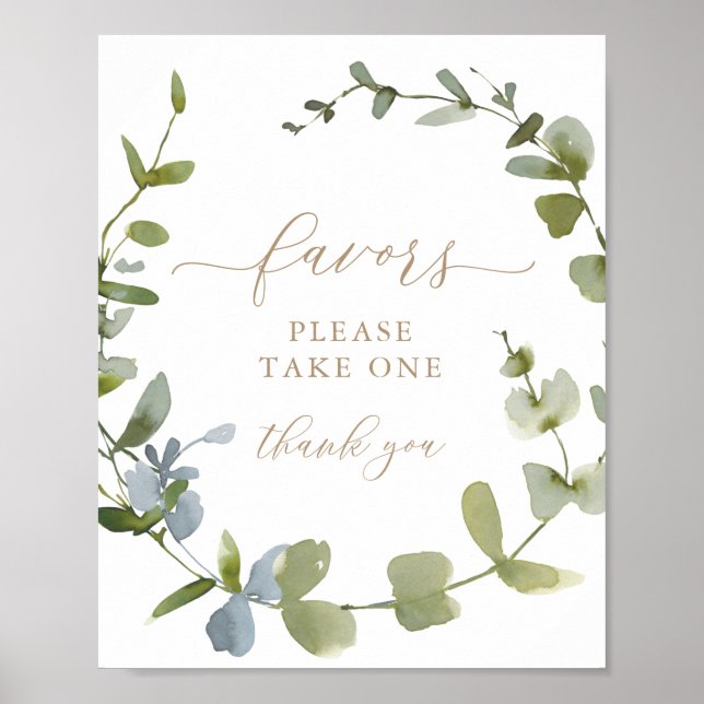 Baby Shower Favors Sign Eucalyptus Greenery (Front)
