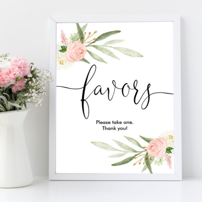 Baby shower favors sign pink greenery gold elegant (Creator Uploaded)
