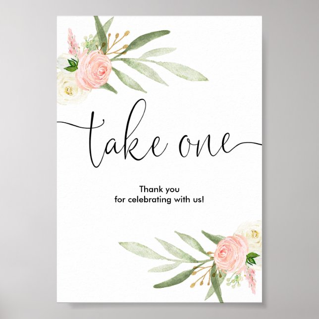 Baby shower favors sign pink greenery gold elegant (Front)