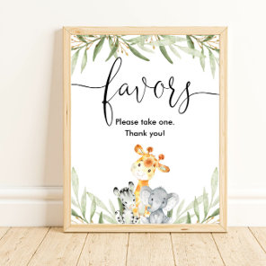 Baby shower favors sign safari animals greenery