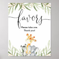 Baby shower favors sign safari animals greenery