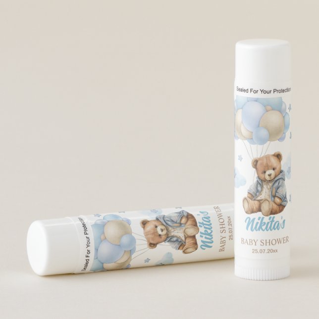 Baby shower favors teddy bear bearly wait  lip balm (Front)