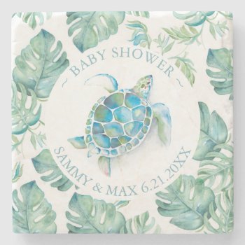 Baby Shower Favors Tropical Sea Turtle Stone Coaster by DoTellABelle at Zazzle