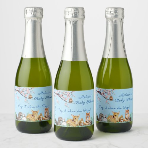 Baby Shower Fawn Owl Nature Pop It When She Pops Sparkling Wine Label