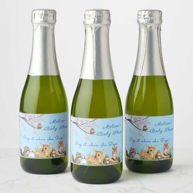 Baby Shower Fawn Owl Nature Pop It When She Pops Sparkling Wine Label (Bottles)