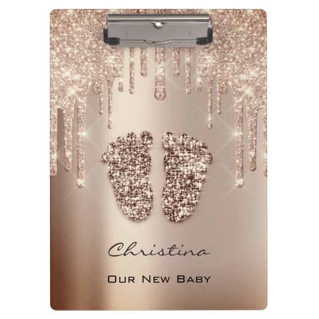 Baby Shower Feet Boy Girl Name Thank Gray Rose VIP Clipboard (Front)
