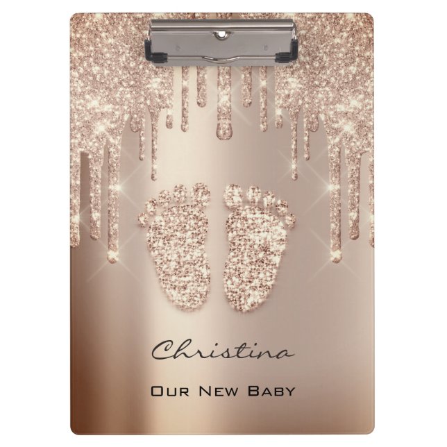 Baby Shower Feet Boy Girl Name Thank Rose Gold Clipboard (Front)
