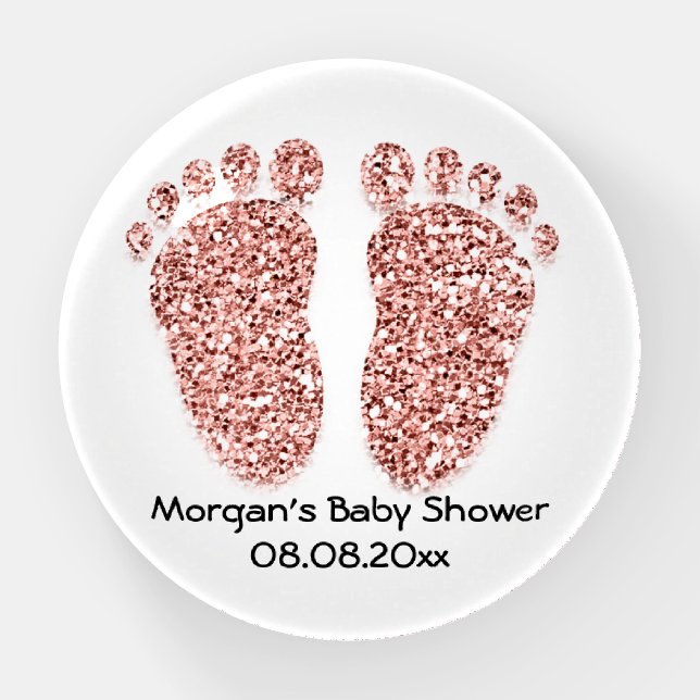Baby Shower Feet Foot Glitter Rose Baby Girl Boy Paperweight (Front)