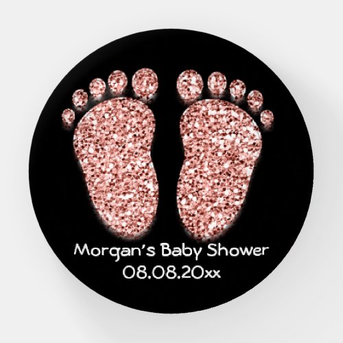 Baby Shower Feet Foot Glitter Rose Black Girl Boy Paperweight