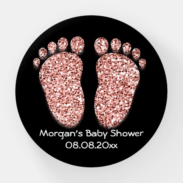 Baby Shower Feet Foot Glitter Rose Black Girl Boy Paperweight (Front)