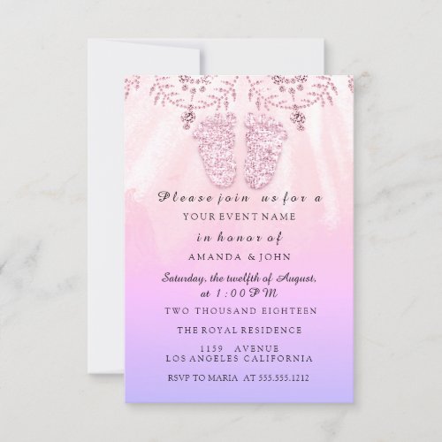 Baby Shower Feet Girl Pink Royal Girly Ombre Pink Invitation
