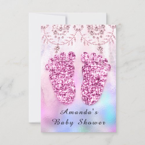 Baby Shower Feet Girl Royal Pink Glitter Floral Invitation