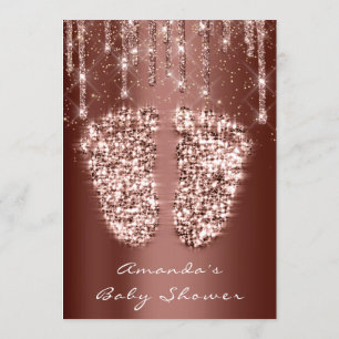 Baby Shower Feet Glitter Gold Brown Drips Boy Girl Invitation