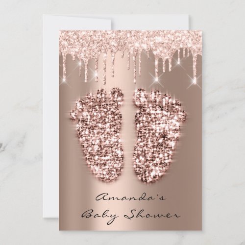 Baby Shower Feet Glitter Rose Blush Drip Boy Girl Invitation